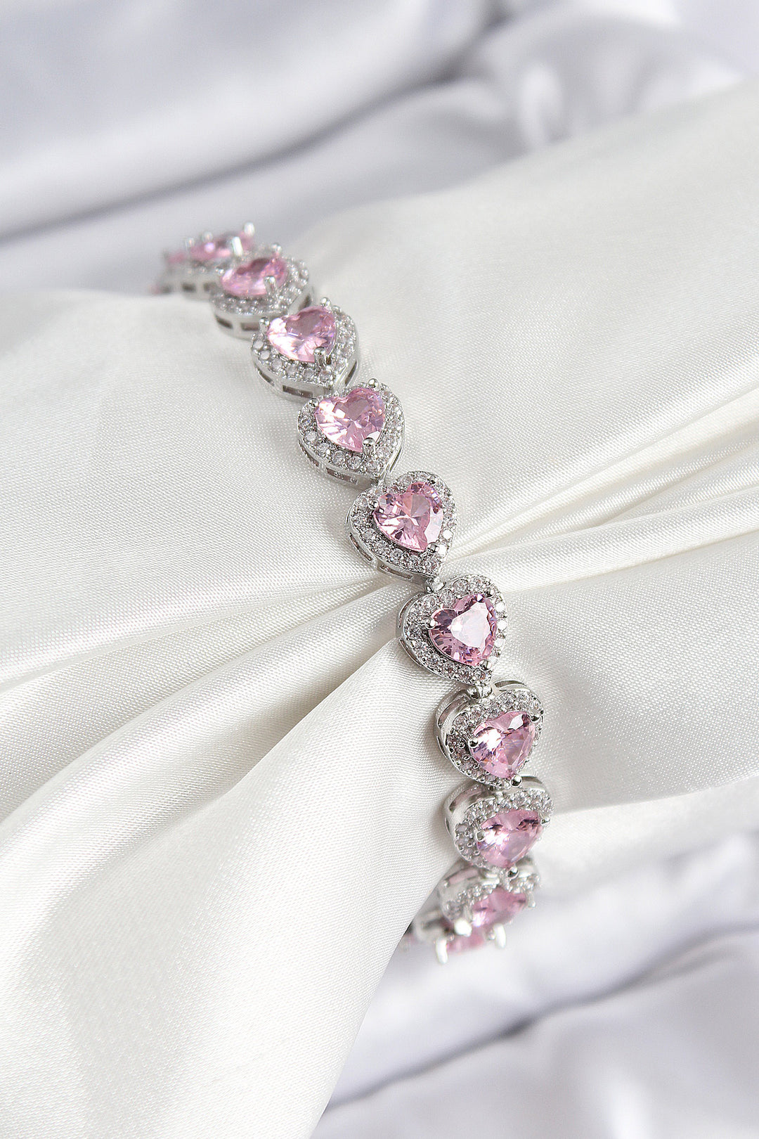 EBJ Silver Color VIP Series Women's Bracelet with Rice Zircon Stone Pink Heart Baguette Model - Bremen