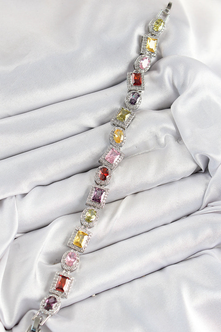 EBJ Rice Mixed Zircon Stone Baguette Model Silver Color VIP Series Women's Bracelet - Orangeville