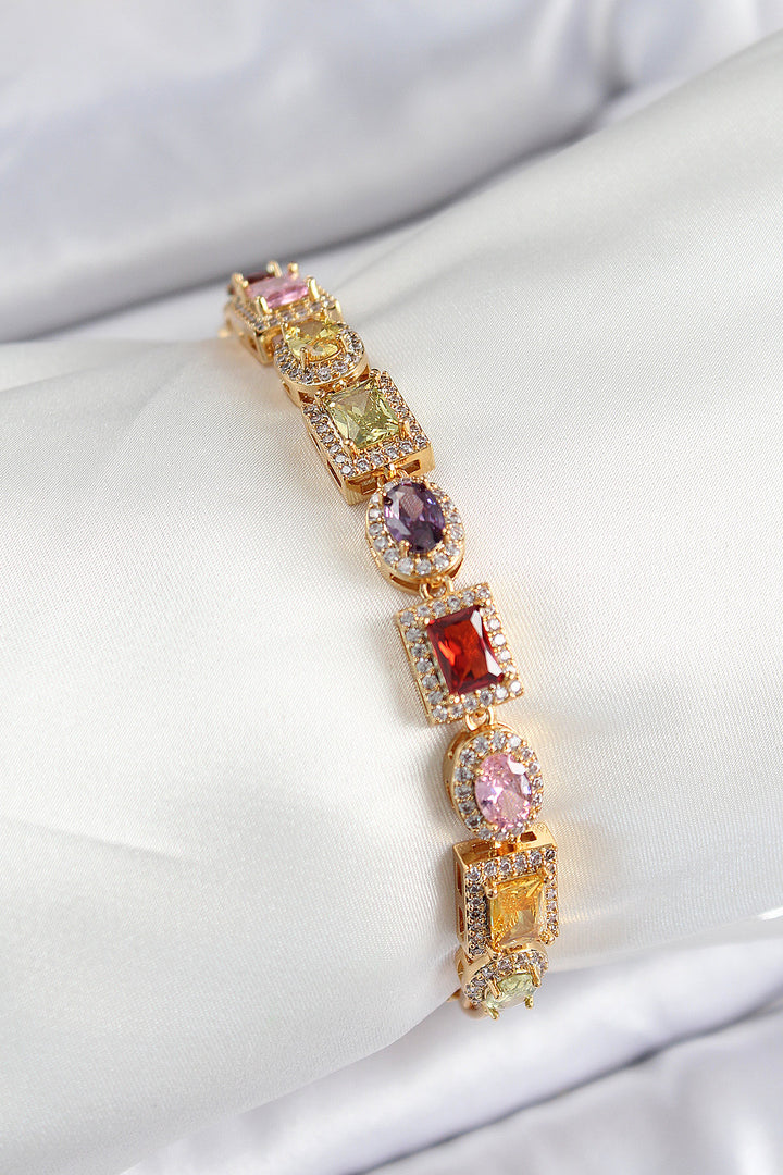 EBJ Rice Mixed Zircon Stone Baguette Model Gold Color VIP Series Women's Bracelet - Chaniá