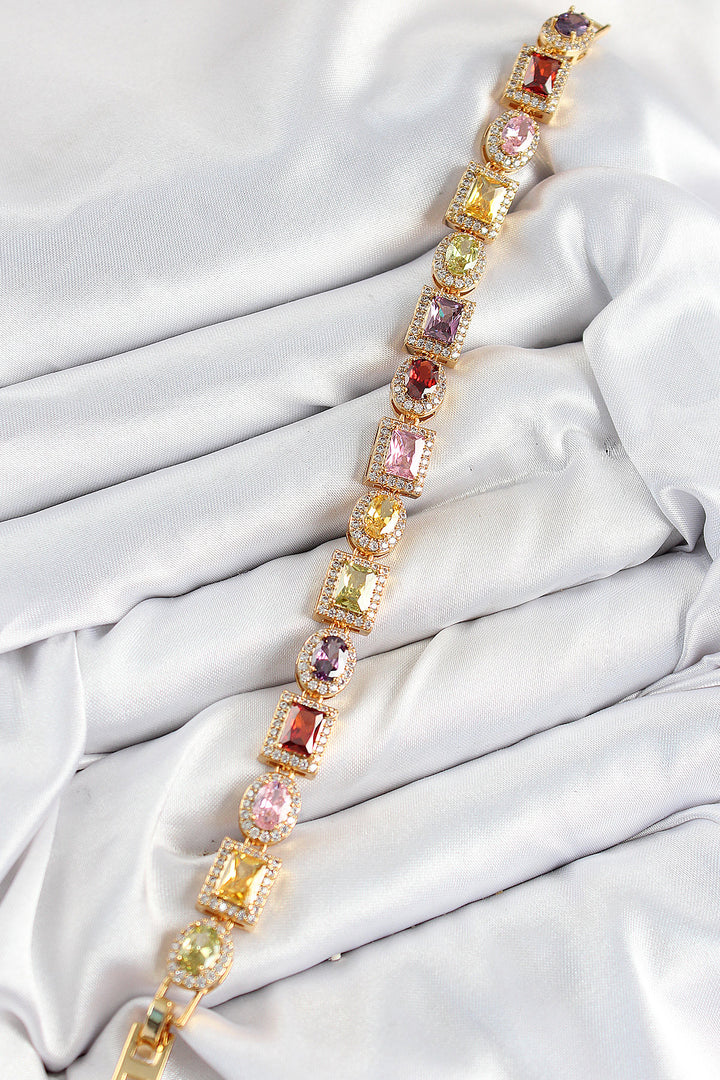 EBJ Rice Mixed Zircon Stone Baguette Model Gold Color VIP Series Women's Bracelet - Chaniá