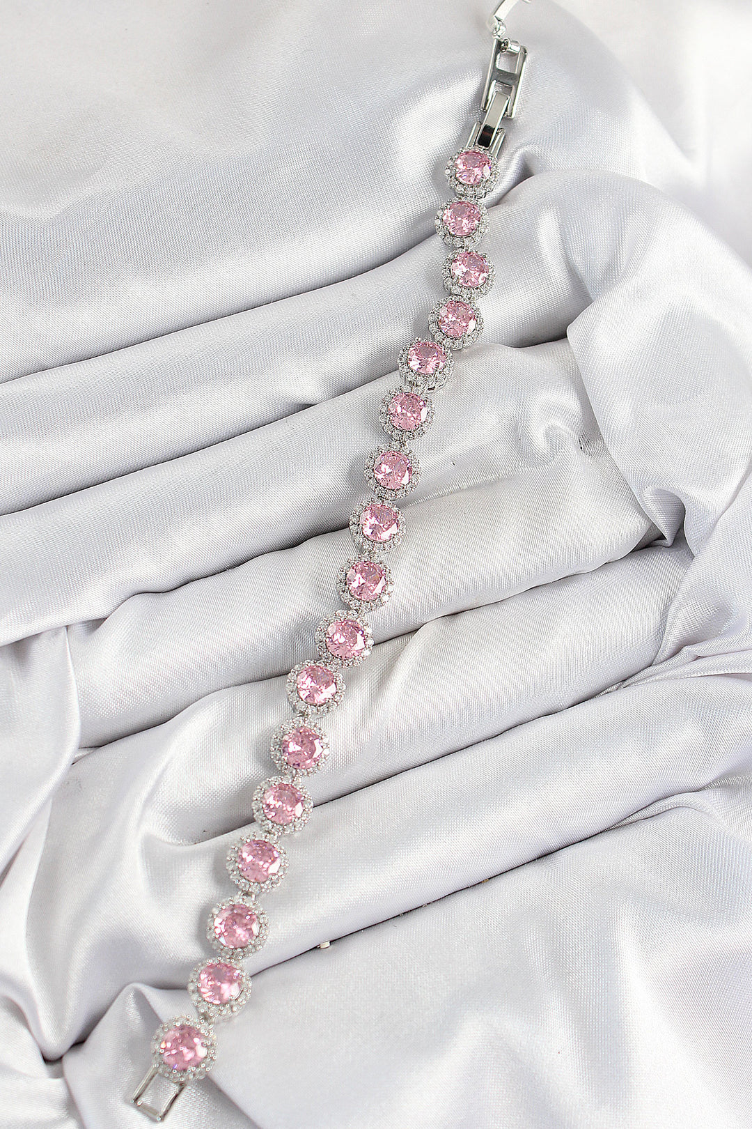 EBJ Rice Pink Zircon Stone Round Baguette Model Silver Color VIP Series Women's Bracelet - Tyler