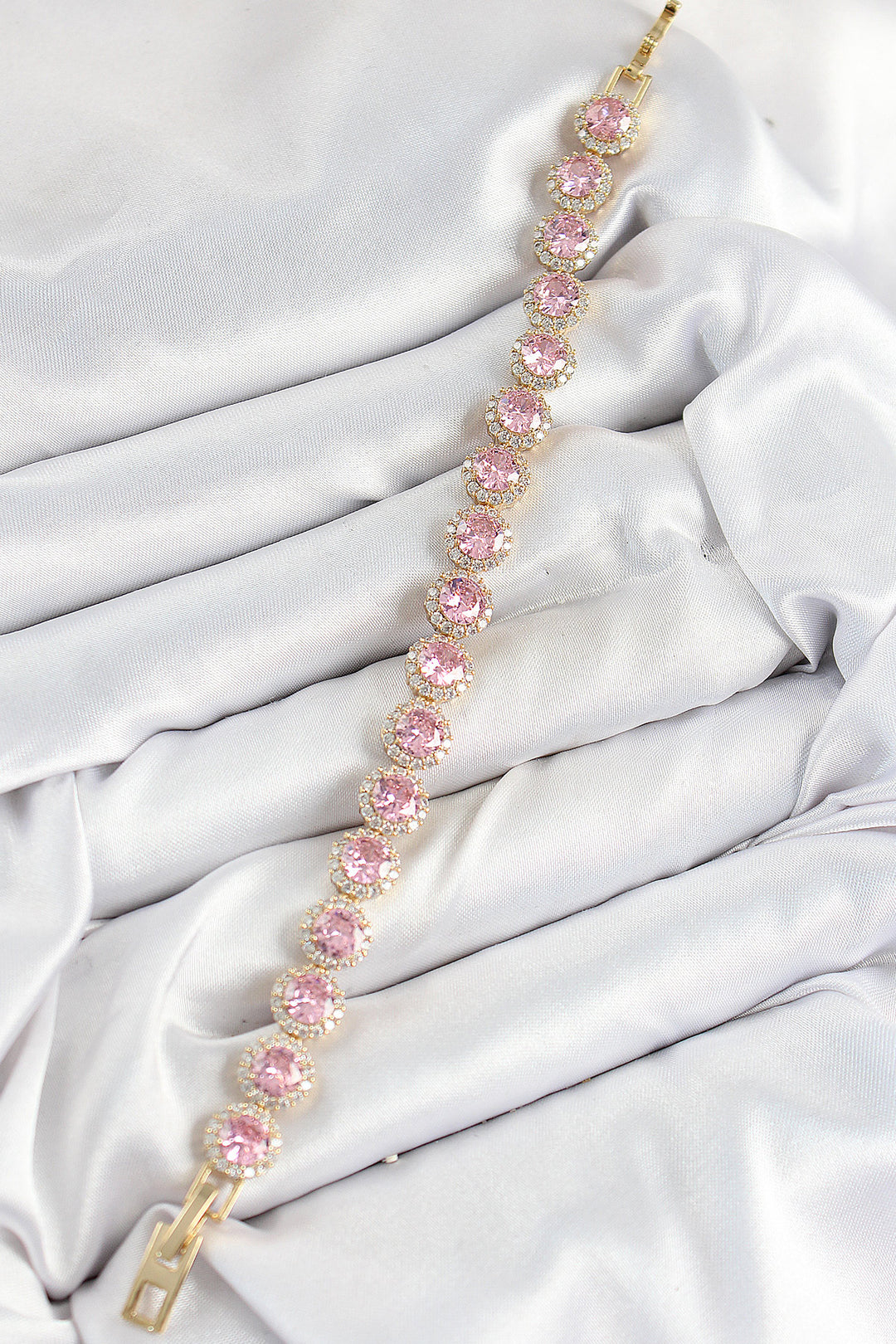 EBJ Rice Pink Zircon Stone Round Baguette Model Gold Color VIP Series Women's Bracelet - Altrincham