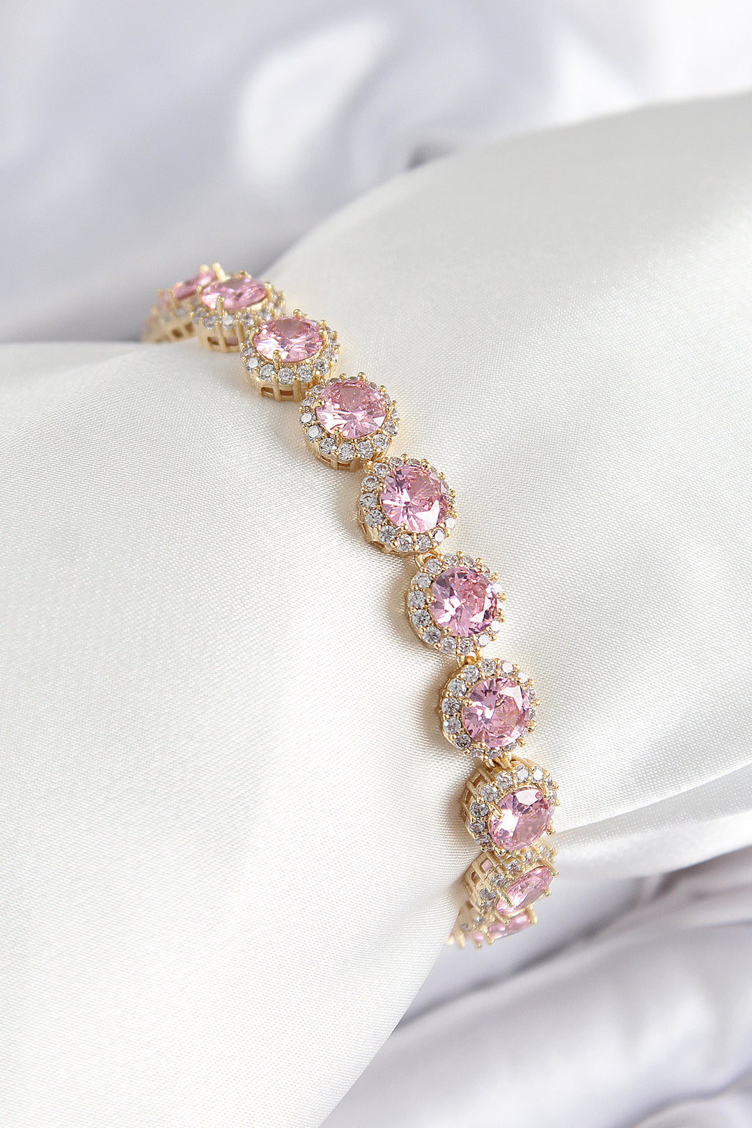 EBJ Rice Pink Zircon Stone Round Baguette Model Gold Color VIP Series Women's Bracelet - Altrincham