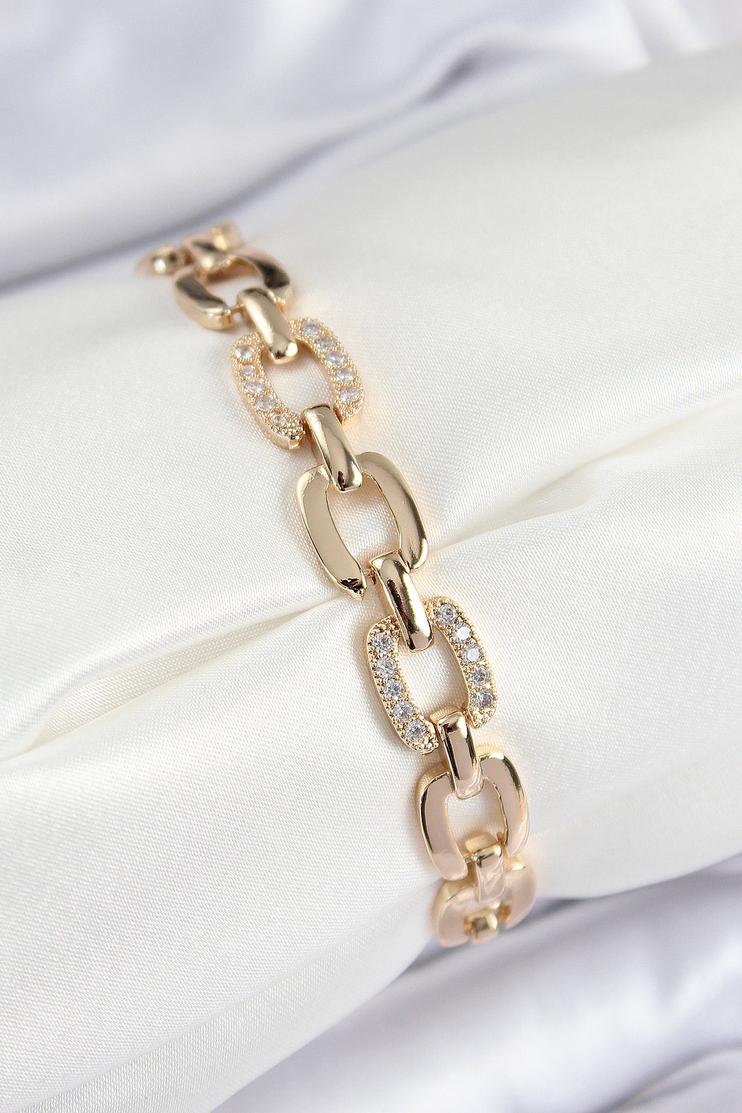 EBJ Rice Zircon Stone Chunky Chain Model Gold Color Women's Bracelet - Upland