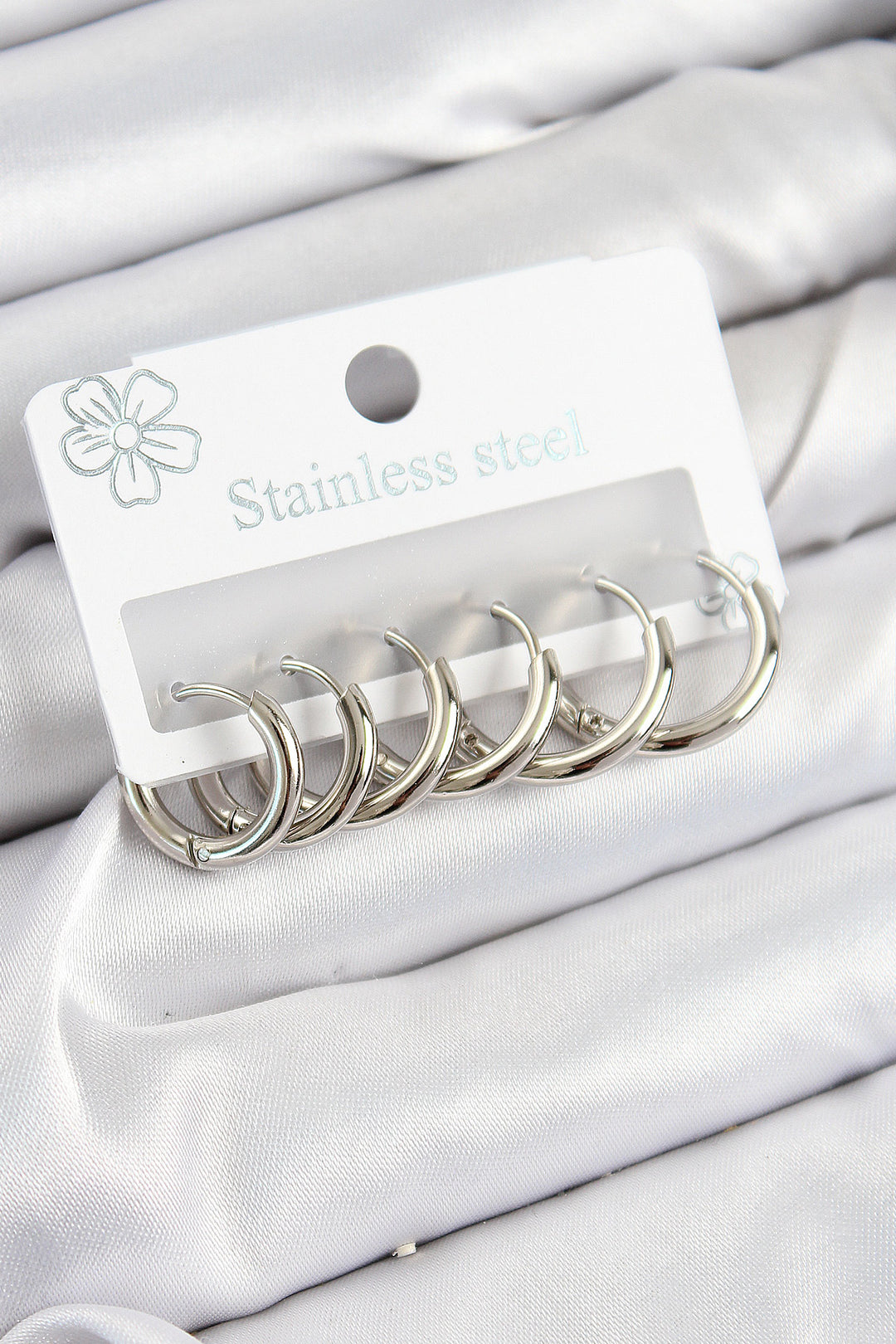 EBJ 316L Steel Ring Model Silver Color 3-Piece Set Women's Earrings - Potomac