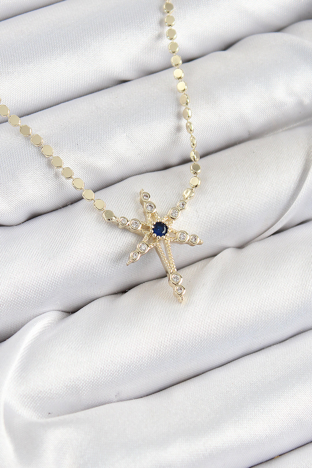 EBJ Rice Zircon Stone Polaris Model Hammered Chain Gold Color Women's Necklace - Vasto