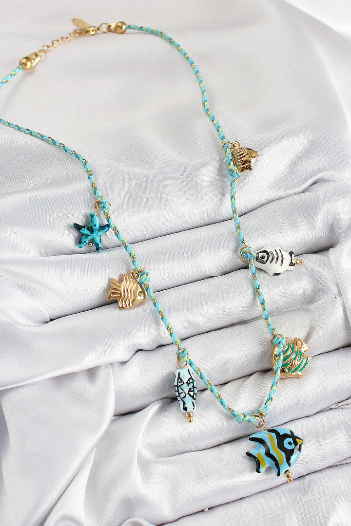 EBJ Ceramic Patterned Fish Figure Model Blue String Women's Necklace - Cape Girardeau