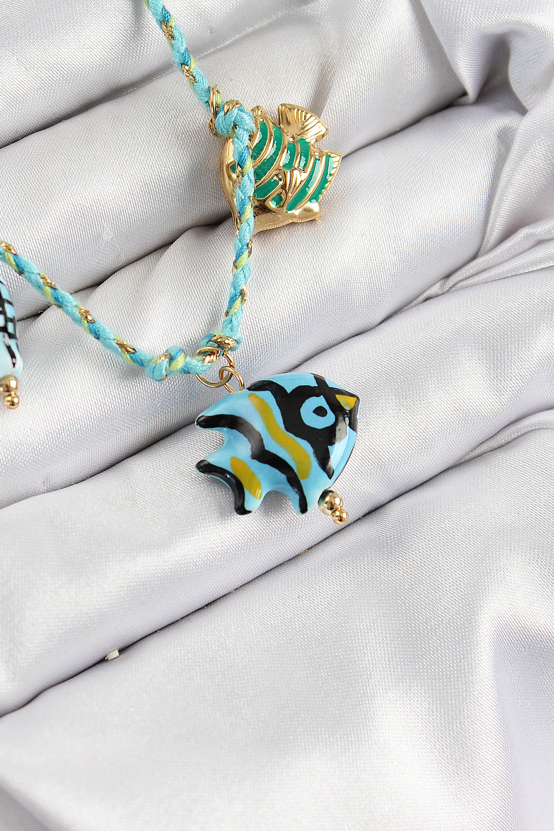 EBJ Ceramic Patterned Fish Figure Model Blue String Women's Necklace - Cape Girardeau