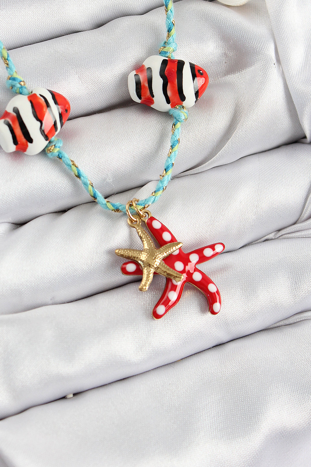 EBJ Ceramic Patterned Starfish Figured Model Blue String Women's Necklace - Babruysk