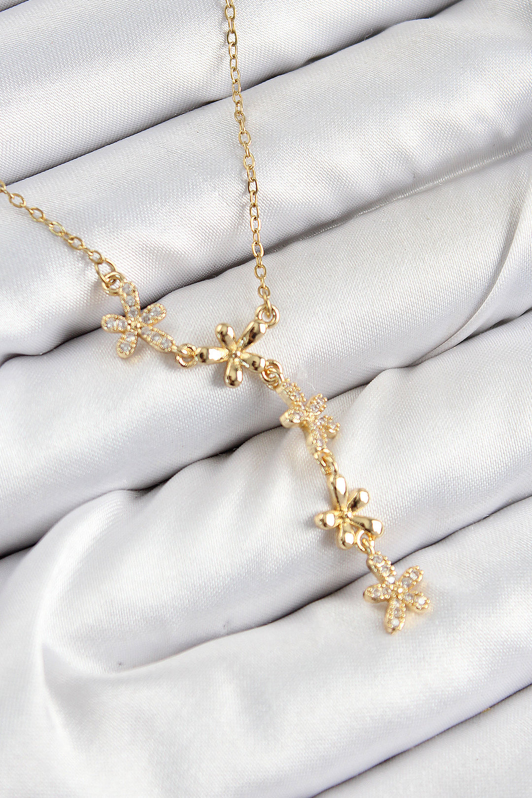 EBJ 316L Steel Zircon Stone Flower Model Gold Color Women's Necklace - Delray Beach