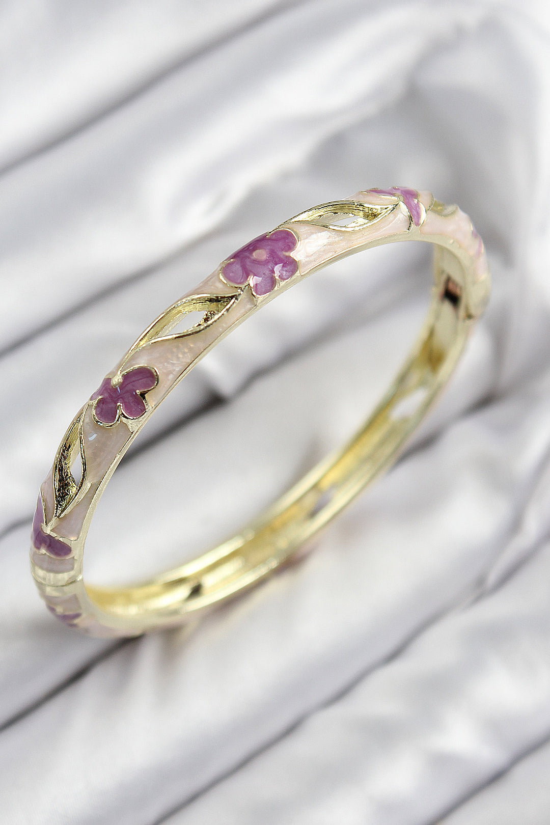 EBJ Enamel Rice Flower Motif Gold Color Women's Cuff - Newport