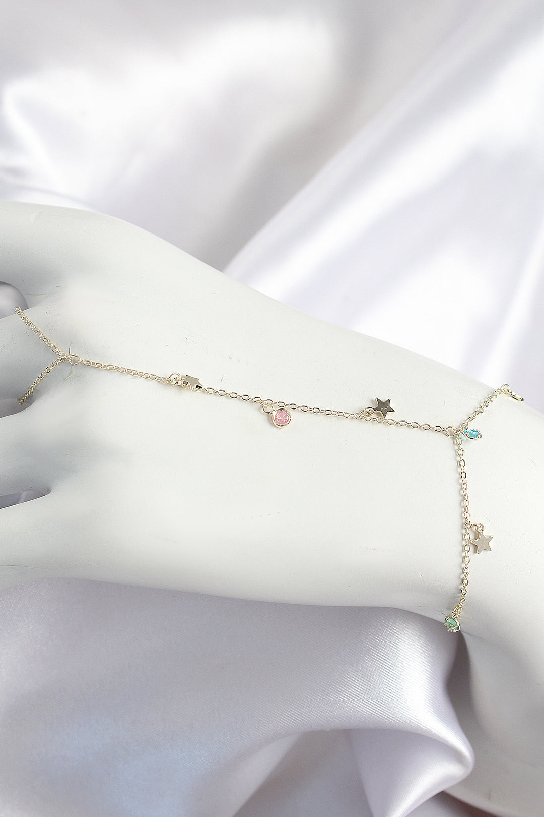 EBJ Gold Color Women's Şahmeran Earrings with Rice-Colored Zircon Stone and Hanging Star Design - Sanlúcar de Barrameda