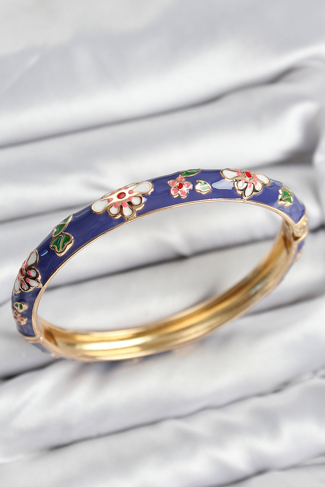 EBJ Gold Bracelet with Purple Flower Motif on Enamel Rice Pattern - Ealing