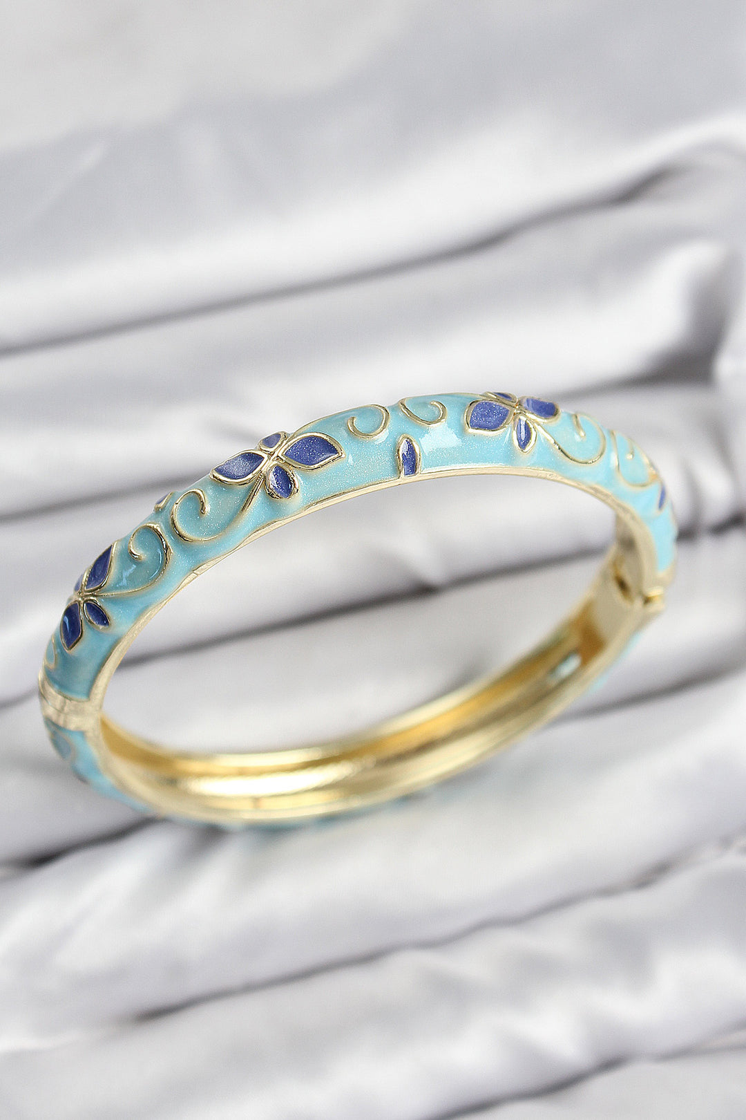 EBJ Mineli Rice Turquoise Flower Pattern Gold Women's Cuff - Campbell River