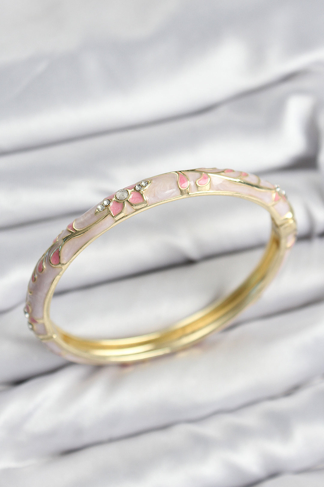 EBJ Gold Bracelet for Women with Pink Flower Motif with Mineli Rice Zircon Stone - Rogers