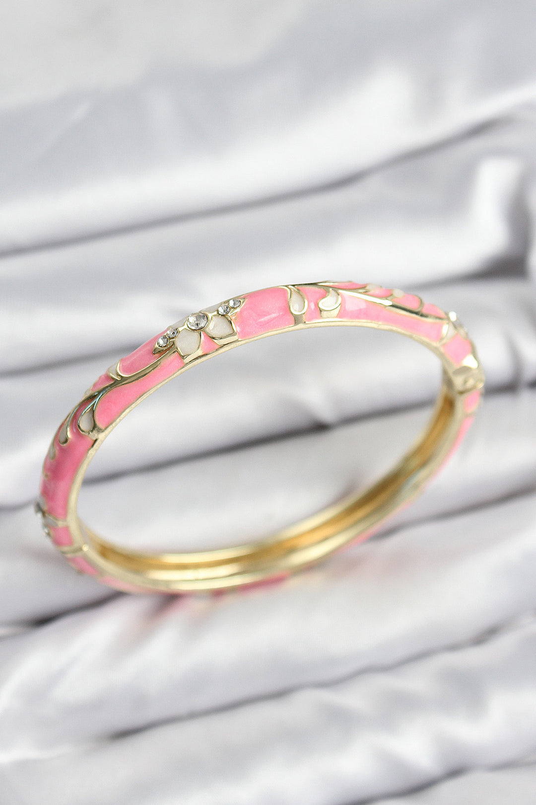 EBJ Gold Bracelet for Women with Pink Flower Motif and Zircon Stones - Hilton Head Island