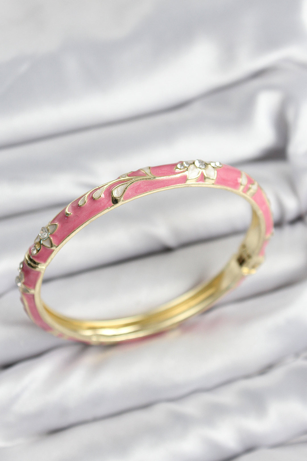 EBJ Gold Women's Bracelet with Pink Flower Motif with Mineli Rice Zircon Stone - Mainz