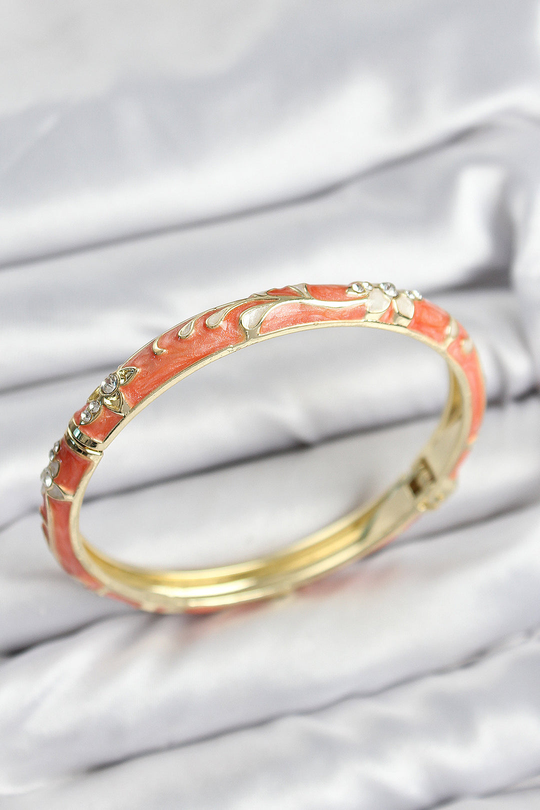 EBJ Enamel Gold Bracelet with Rice Zircon Stone Orange Flower Motif - San Francisco