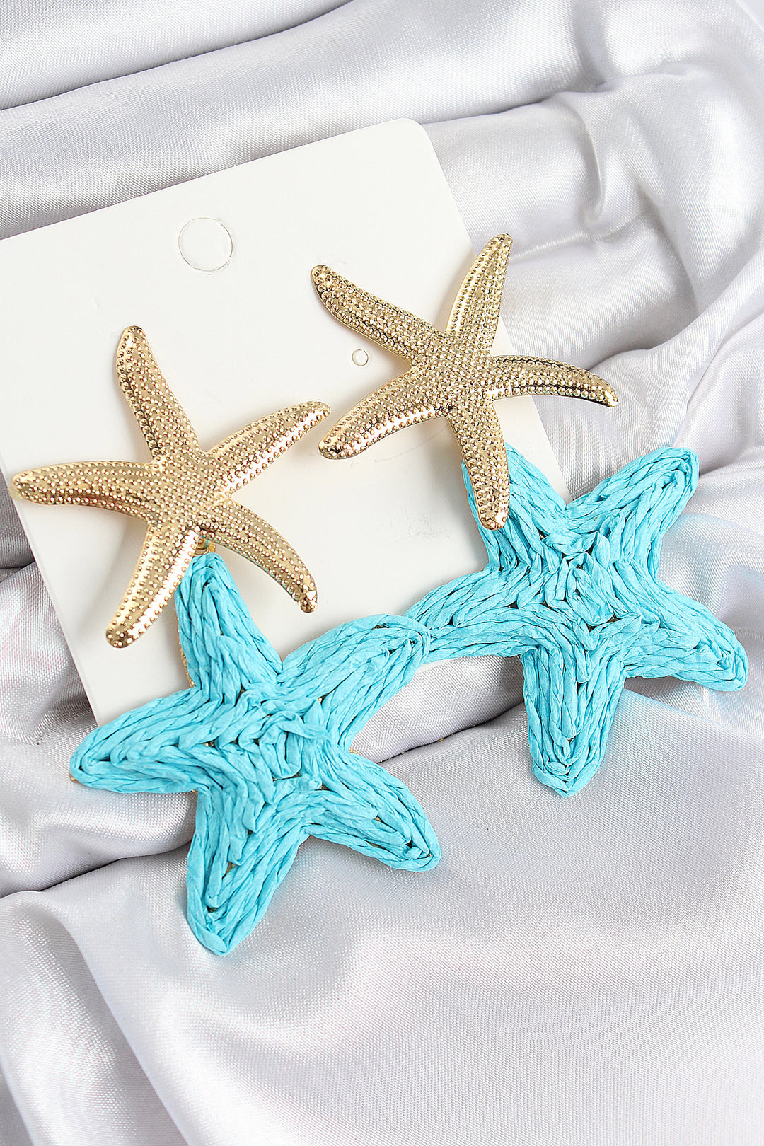 EBJ Rice Grain Turquoise Starfish Model Gold Color Wicker Earrings - Amadora