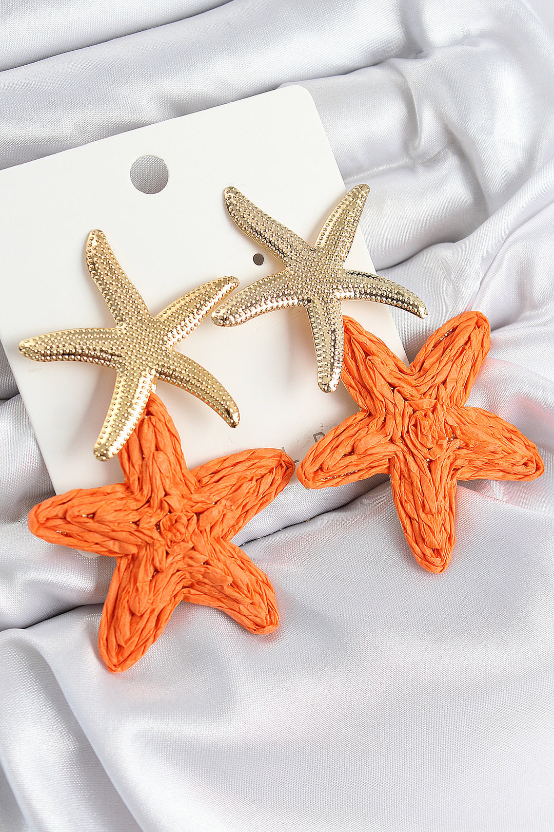 EBJ Rice Grain Orange Starfish Pattern Gold Color Mesh Earrings - Emsdetten