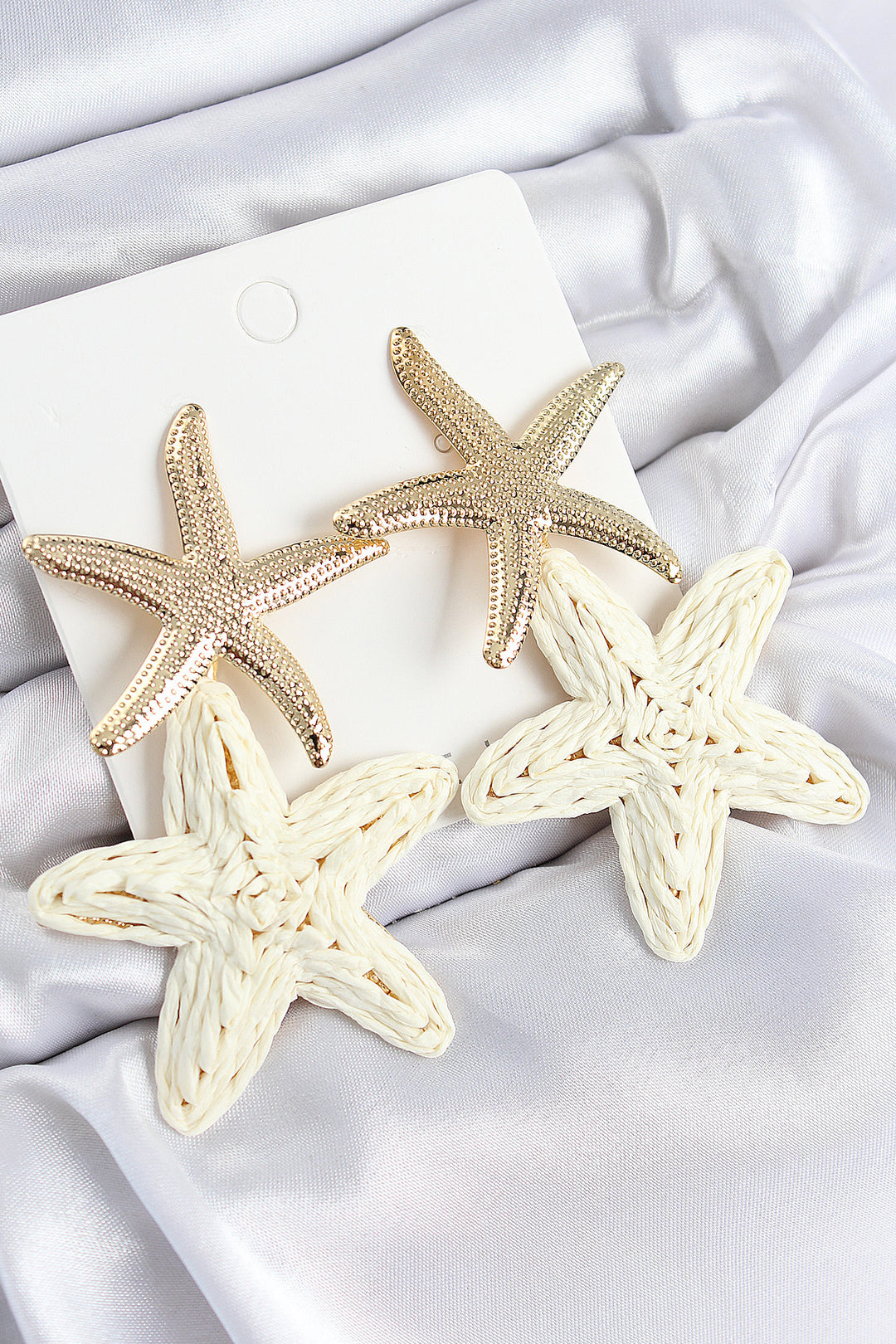 EBJ Rice Grain Dangle Cream Starfish Model Gold Color Wicker Earring - Stryi