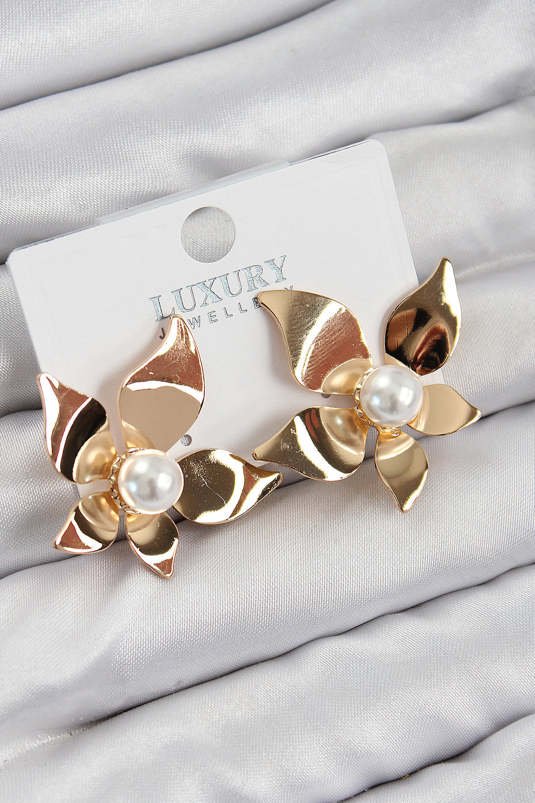 EBJ Rice Pearl Detailed Flower Model Gold Color Women's Earrings - Staten Island