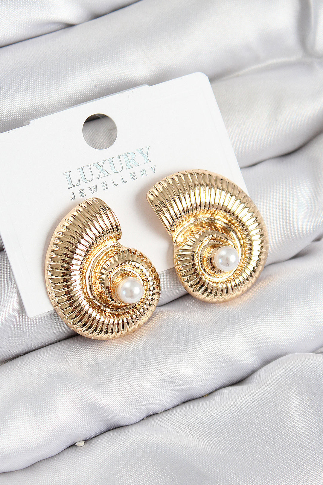 EBJ Rice Pearl Detailed Swirl Model Gold Color Women's Earring - Rodgau