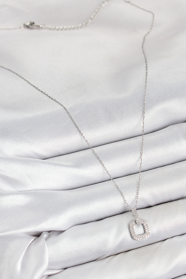 EBJ Rice Zircon Stone Square Model Silver Color Women's Necklace - Bristol