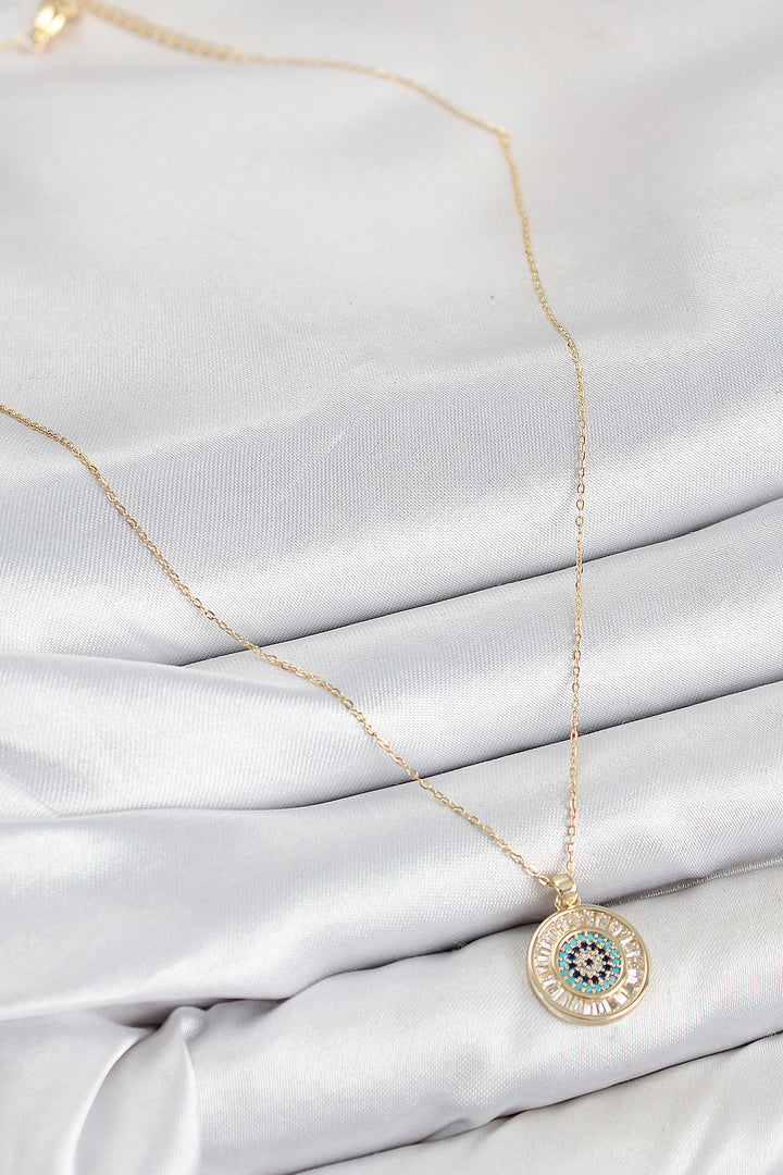 EBJ Rice Zircon Stone Waterway Evil Eye Model Gold Color Women's Necklace - Calumet City