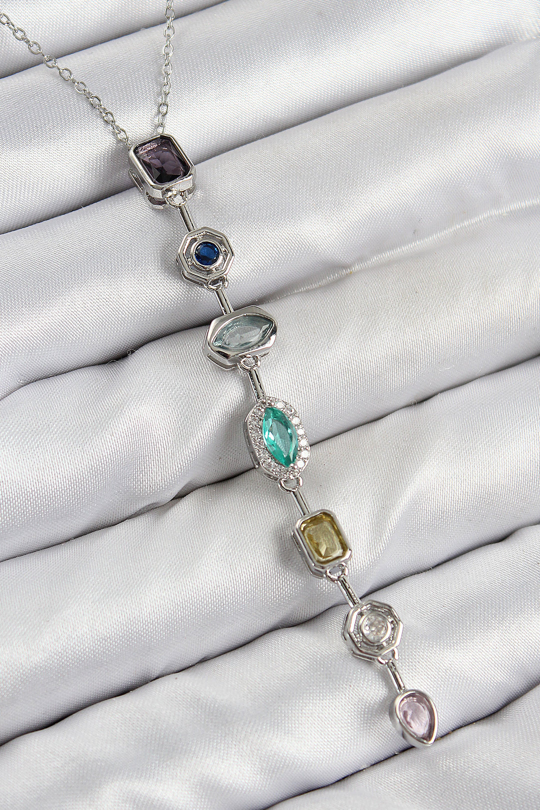 EBJ Silver Color Women's Y Necklace with Rice Colored Zircon Stone Model - Albany