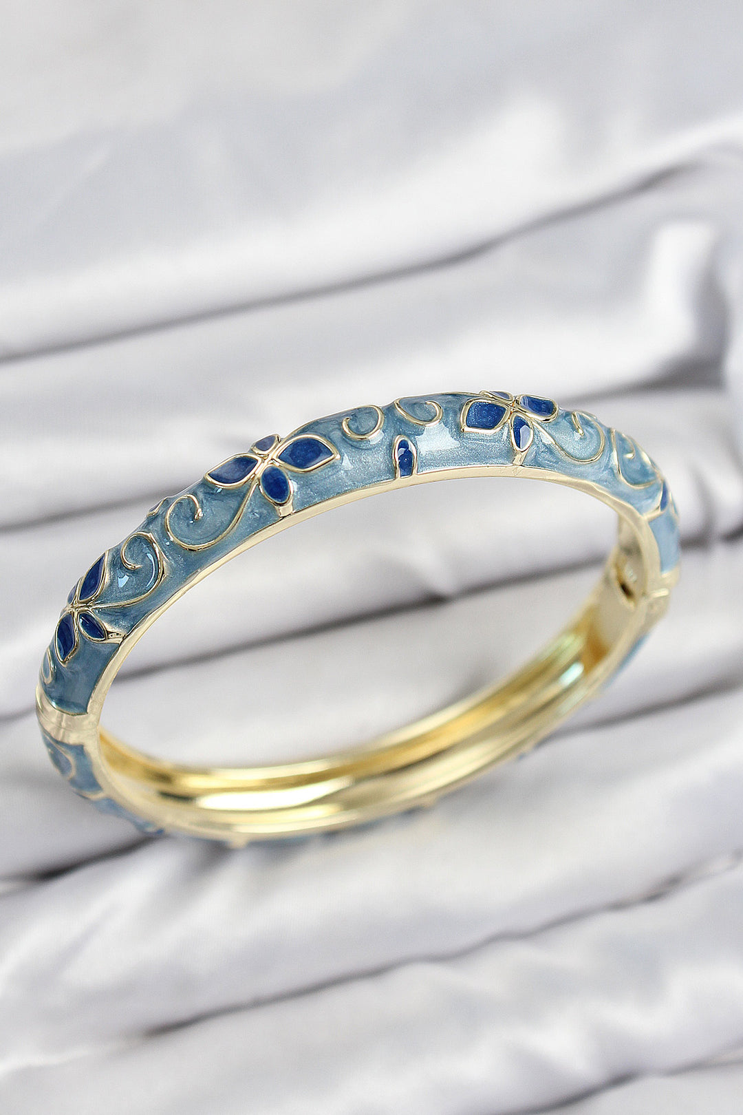 EBJ Mineli Pirinç Mavi Çiçek Motifli Gold Women's Cuff - Tlapacoyan