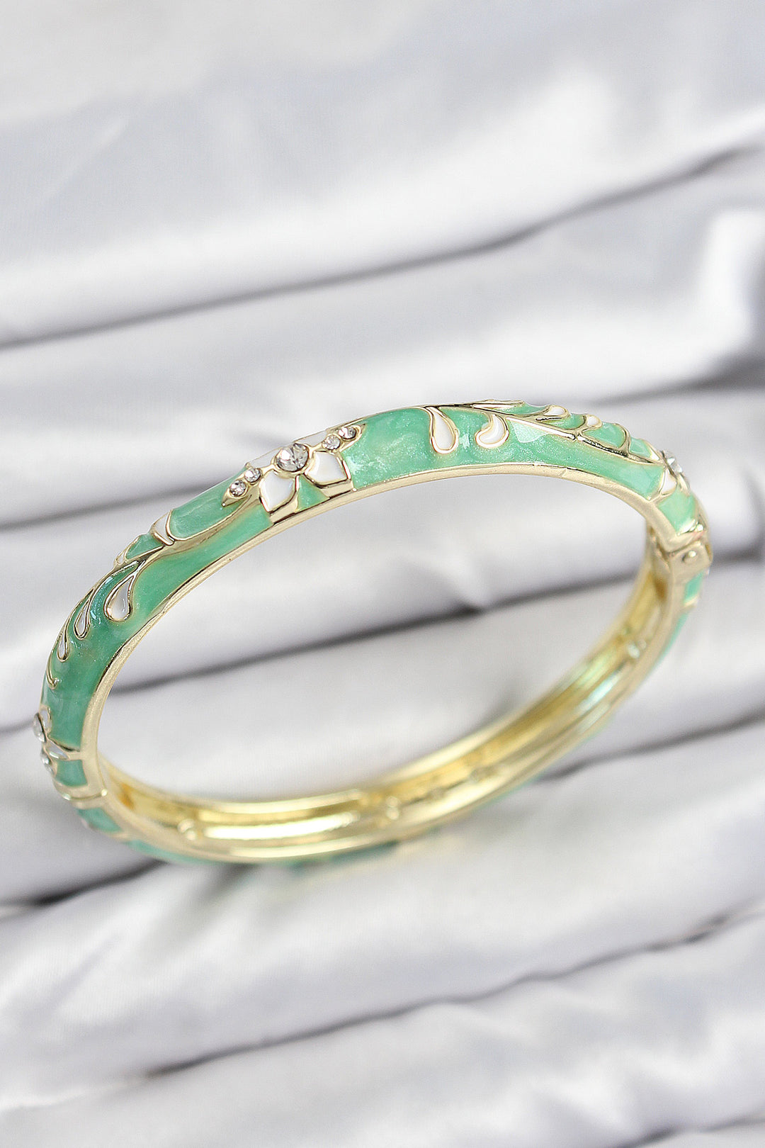 EBJ Gold Bracelet for Women with Green Flower Motif and Zircon Stones - Lacey