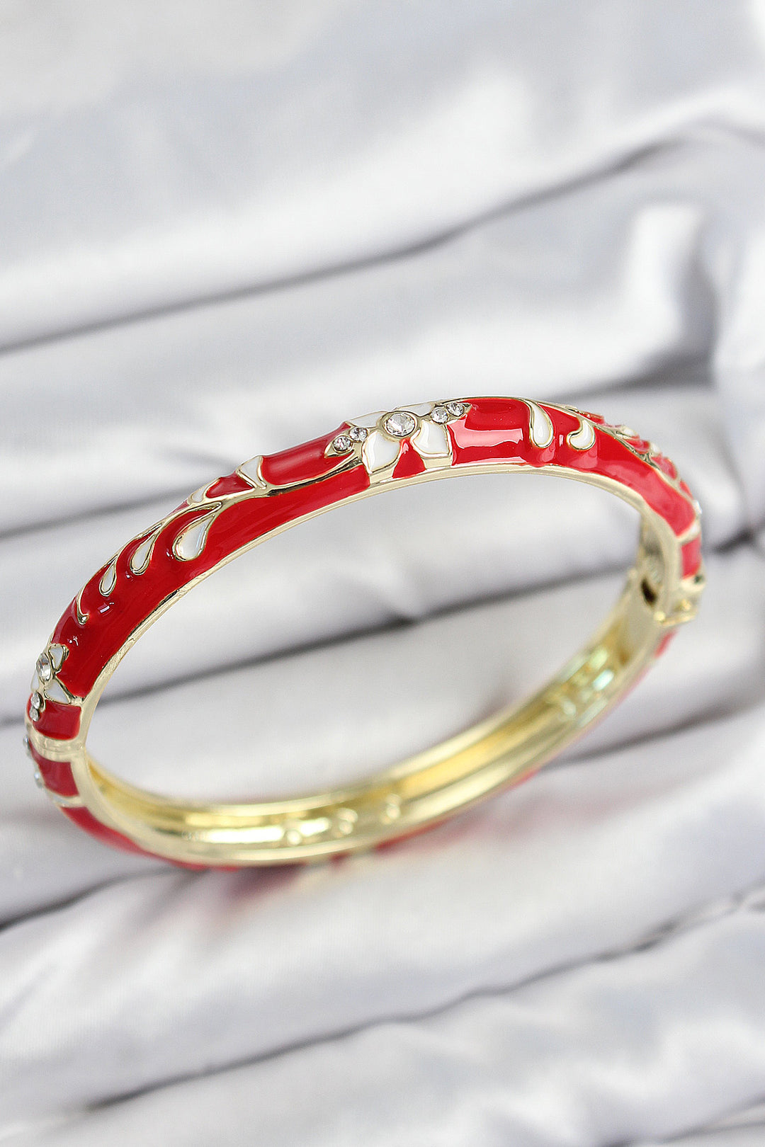 EBJ Gold Bracelet for Women with Red Flower Motif and Zircon Stones - Barking