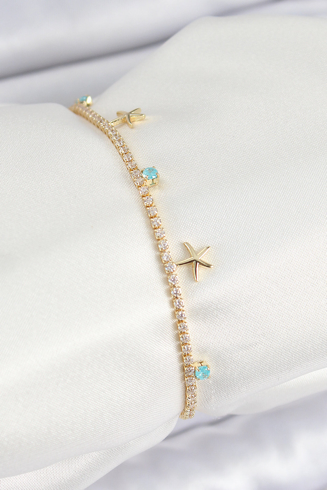 EBJ Rice Zircon Stone Starfish Model Gold Color Women's Bracelet - Union City
