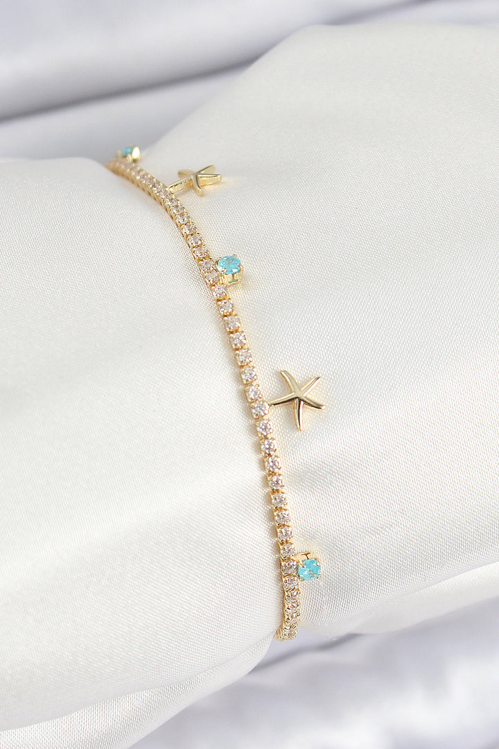 EBJ Rice Zircon Stone Starfish Model Gold Color Women's Bracelet - Union City