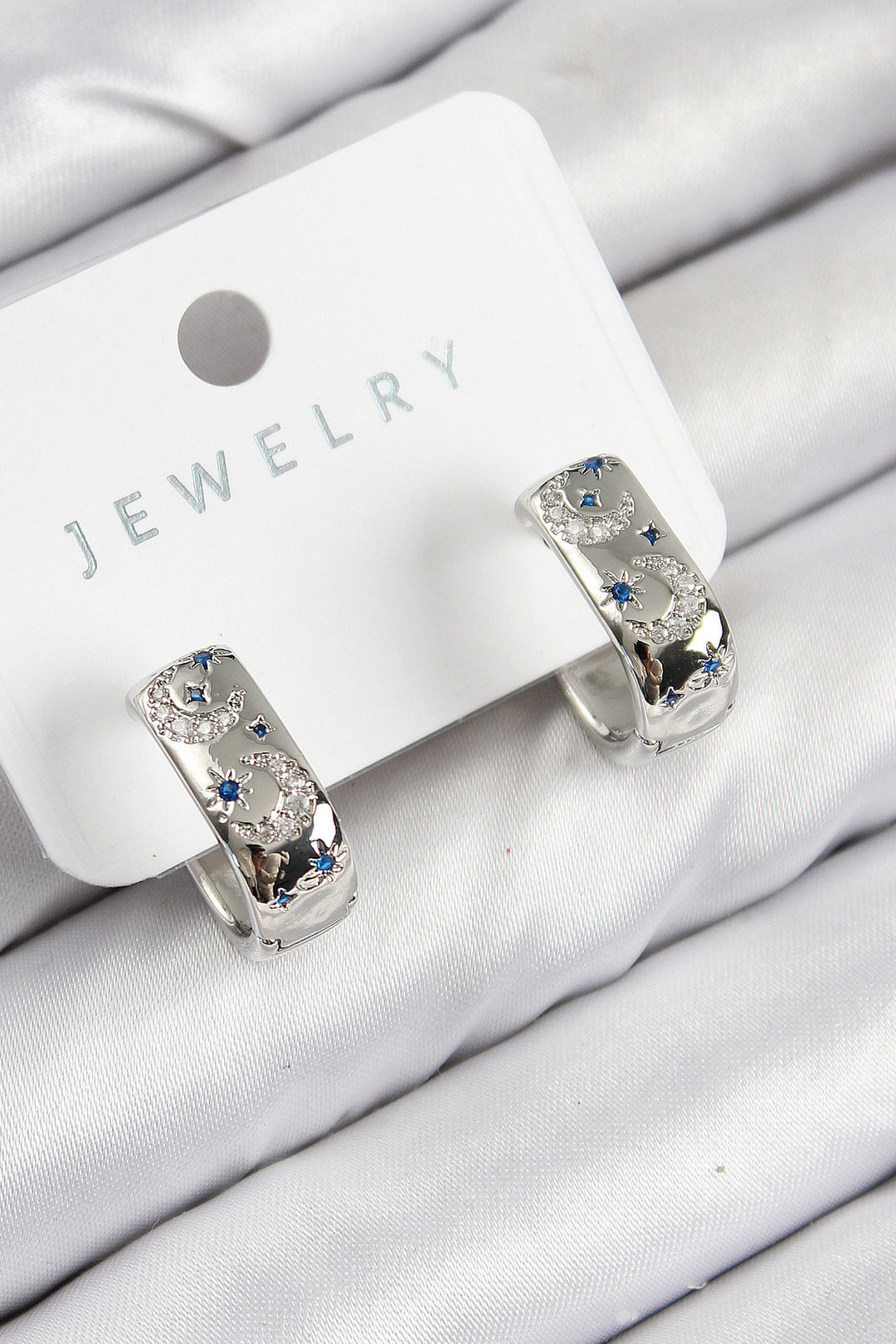 EBJ Rice Zircon Stone Moon Pattern Silver Color Women's Earring - Uzhhorod