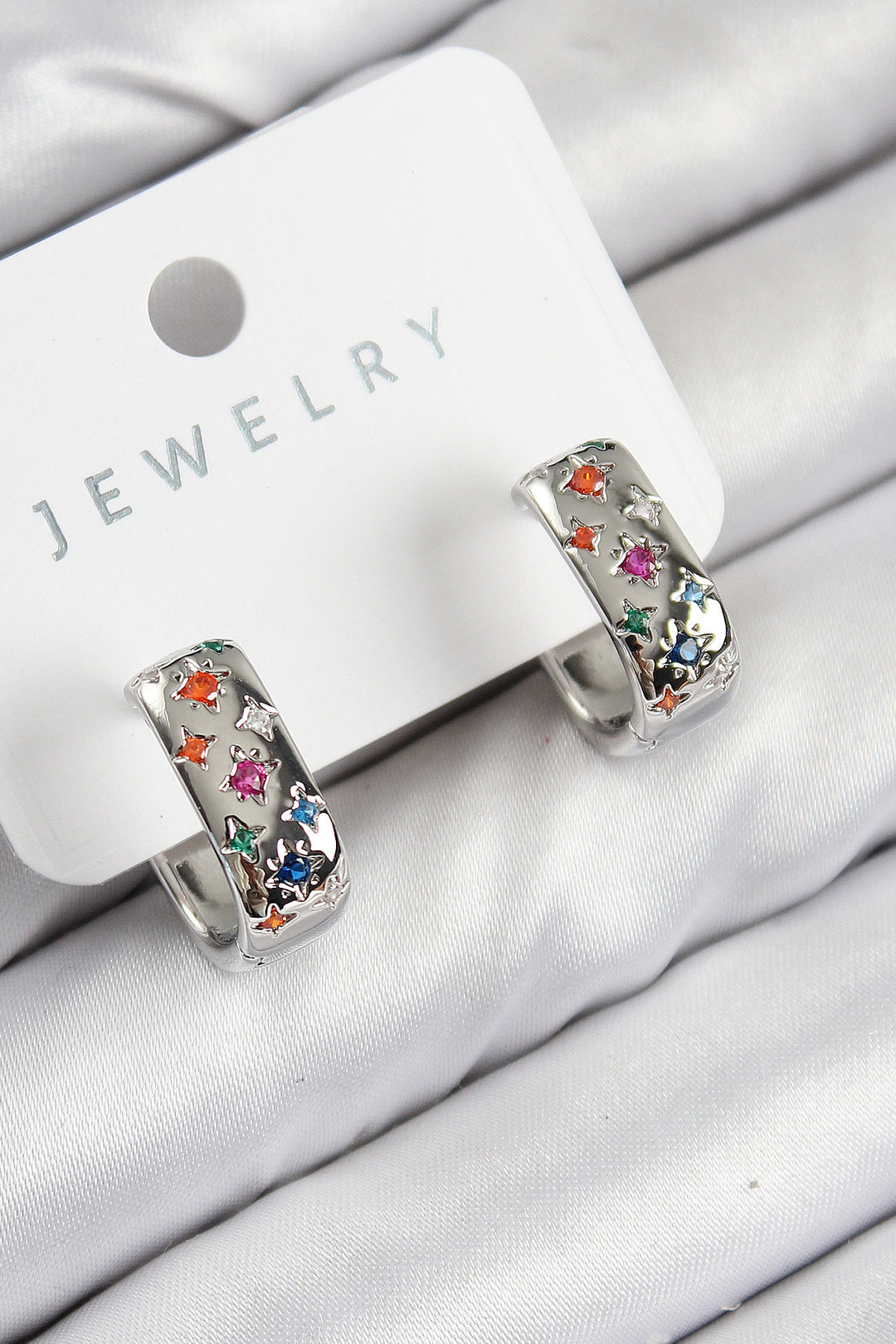 EBJ Rice Zircon Stone Star Pattern Model Silver Color Women's Earring - Scranton