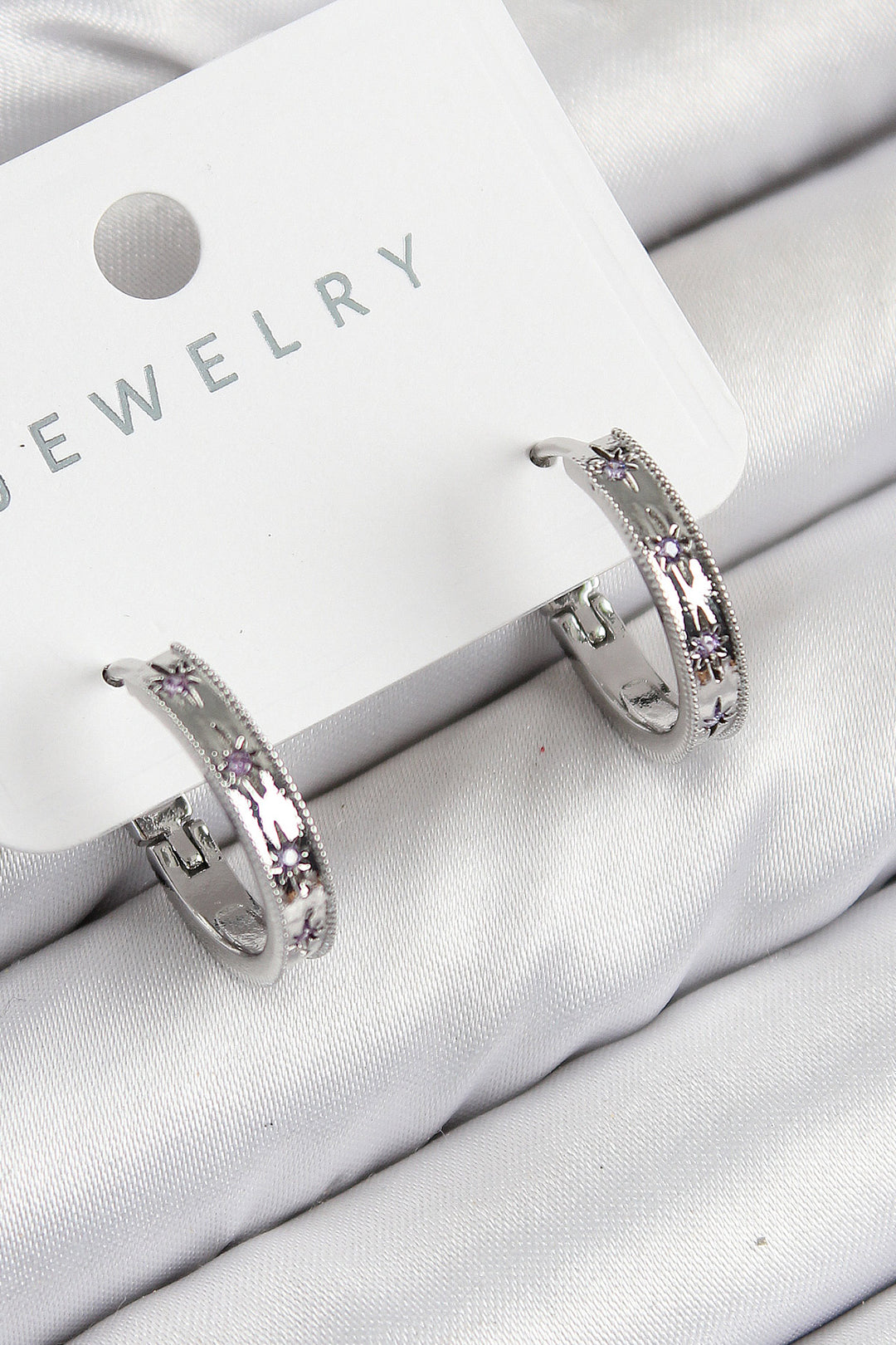 EBJ Silver Color Women's Earrings with Rice Zircon Stone Ring Model - Krasnyi Luch