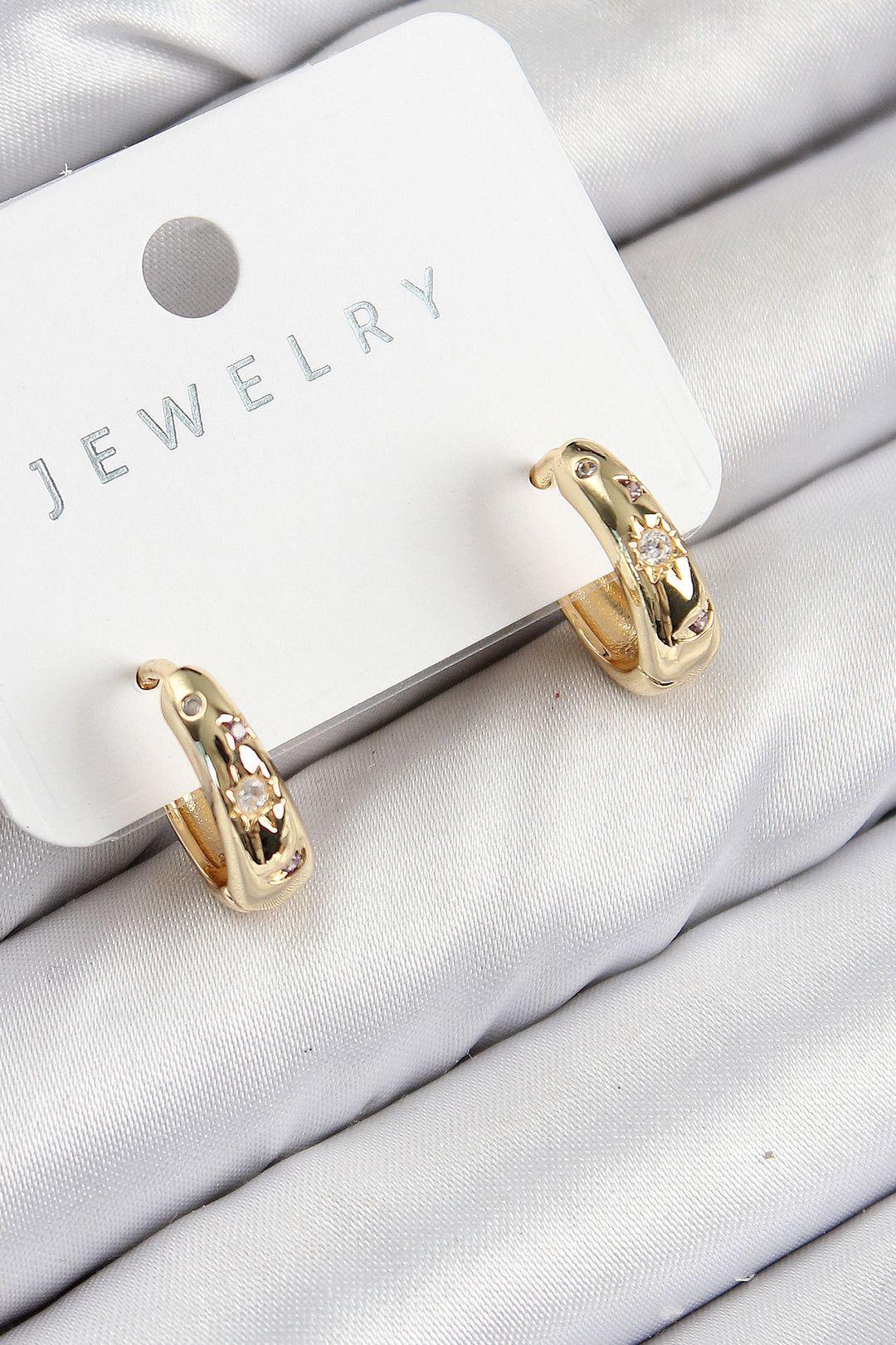 EBJ Gold Color Women's Earrings with Rice Zircon Stone Ring Model - Nampa