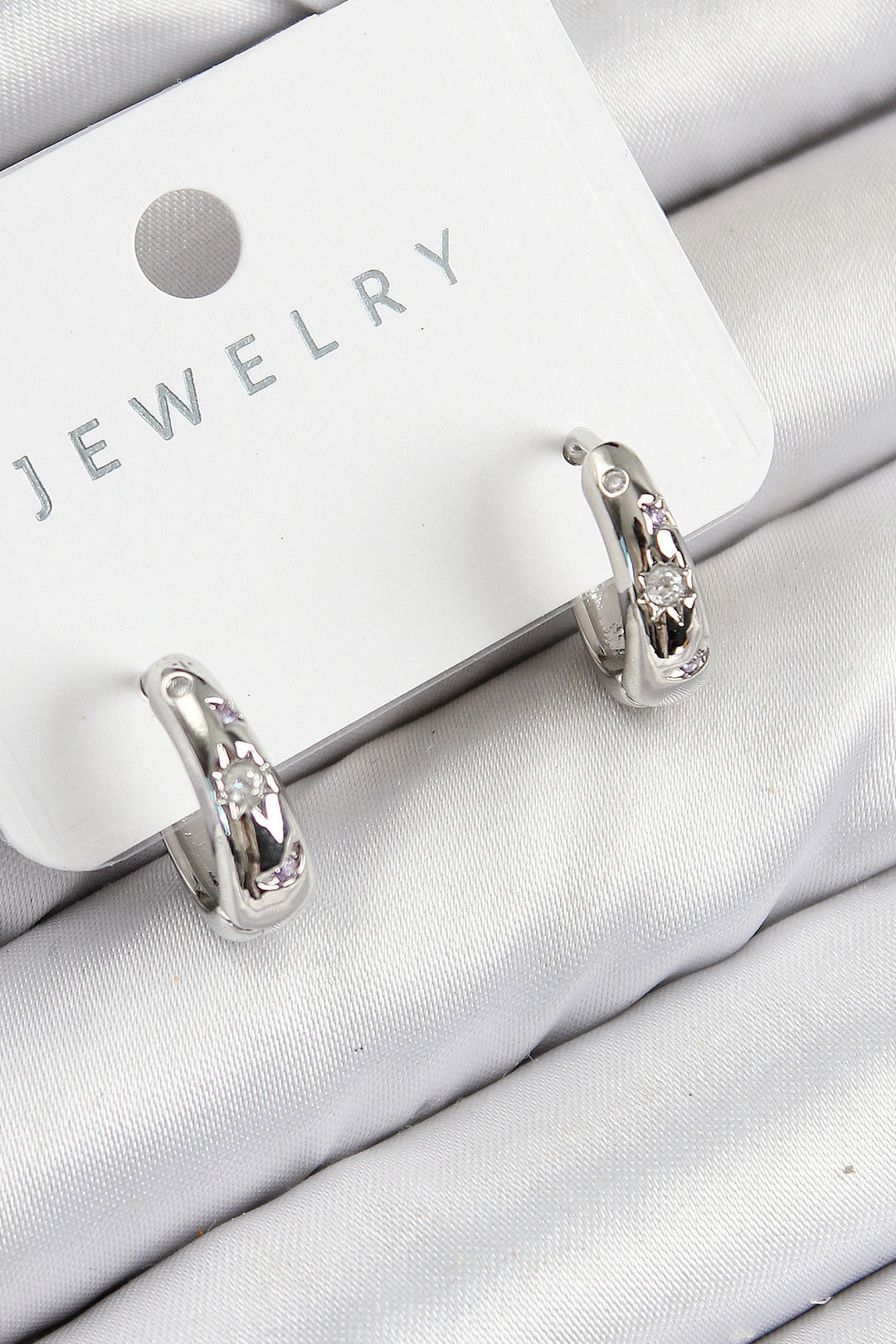 EBJ Silver Color Women's Earrings with Rice Zircon Stone Ring Model - Heinsberg