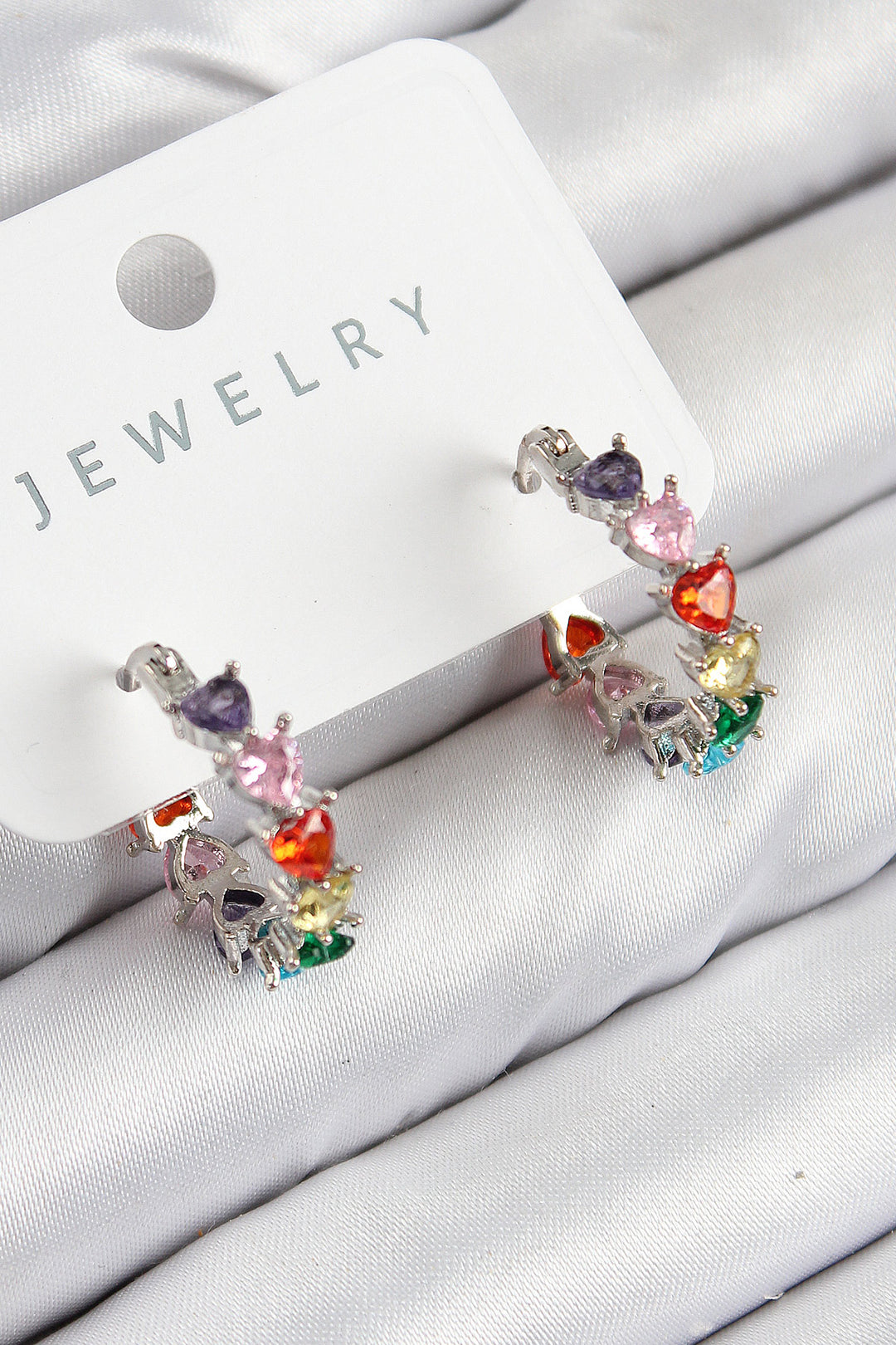 EBJ Silver Color Women's Earrings with Rice Zircon Stone Heart Design - Ansbach
