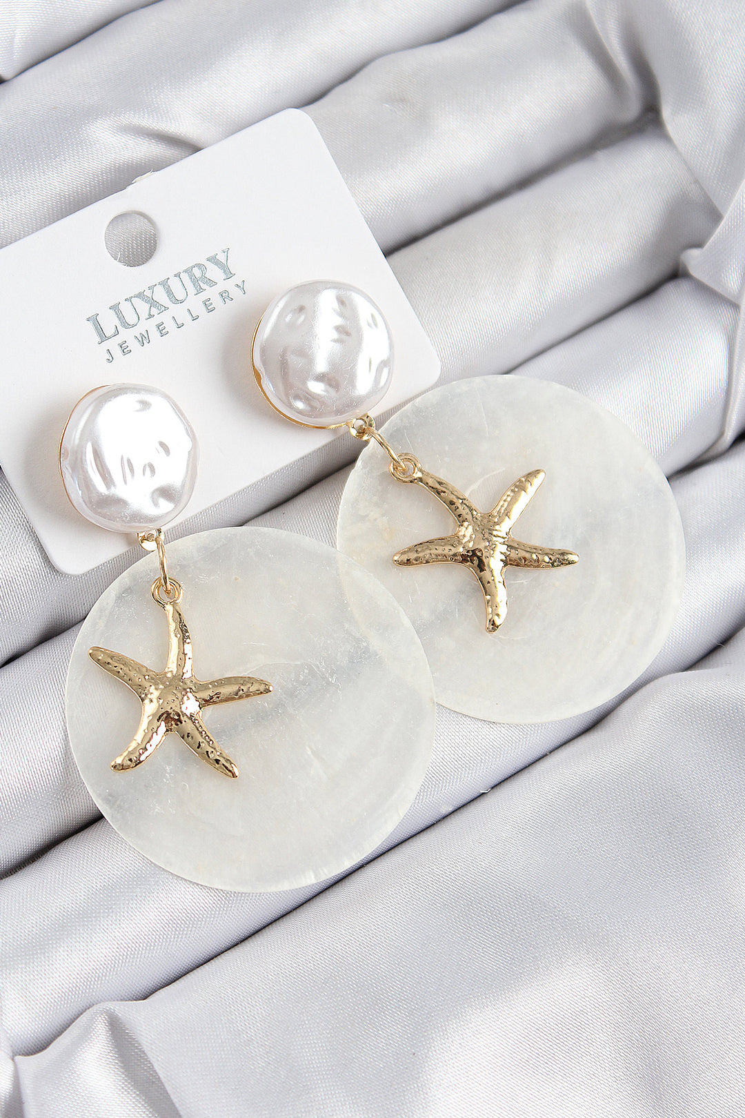 EBJ Rice Pearl Seashell Figured Mother of Pearl Model Gold Color Women's Earrings - Lerma