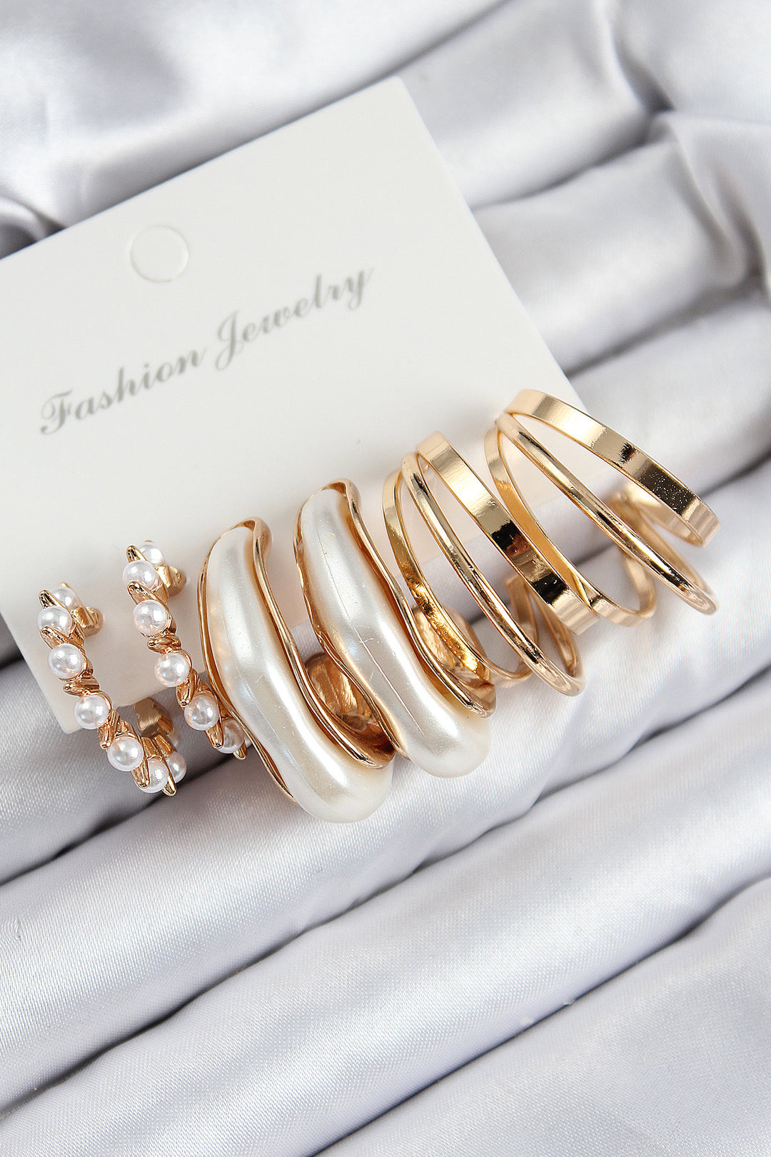 EBJ Rice Pearl Hoop Model Gold Color Women's Set Earrings - Ciudad Manuel Doblado