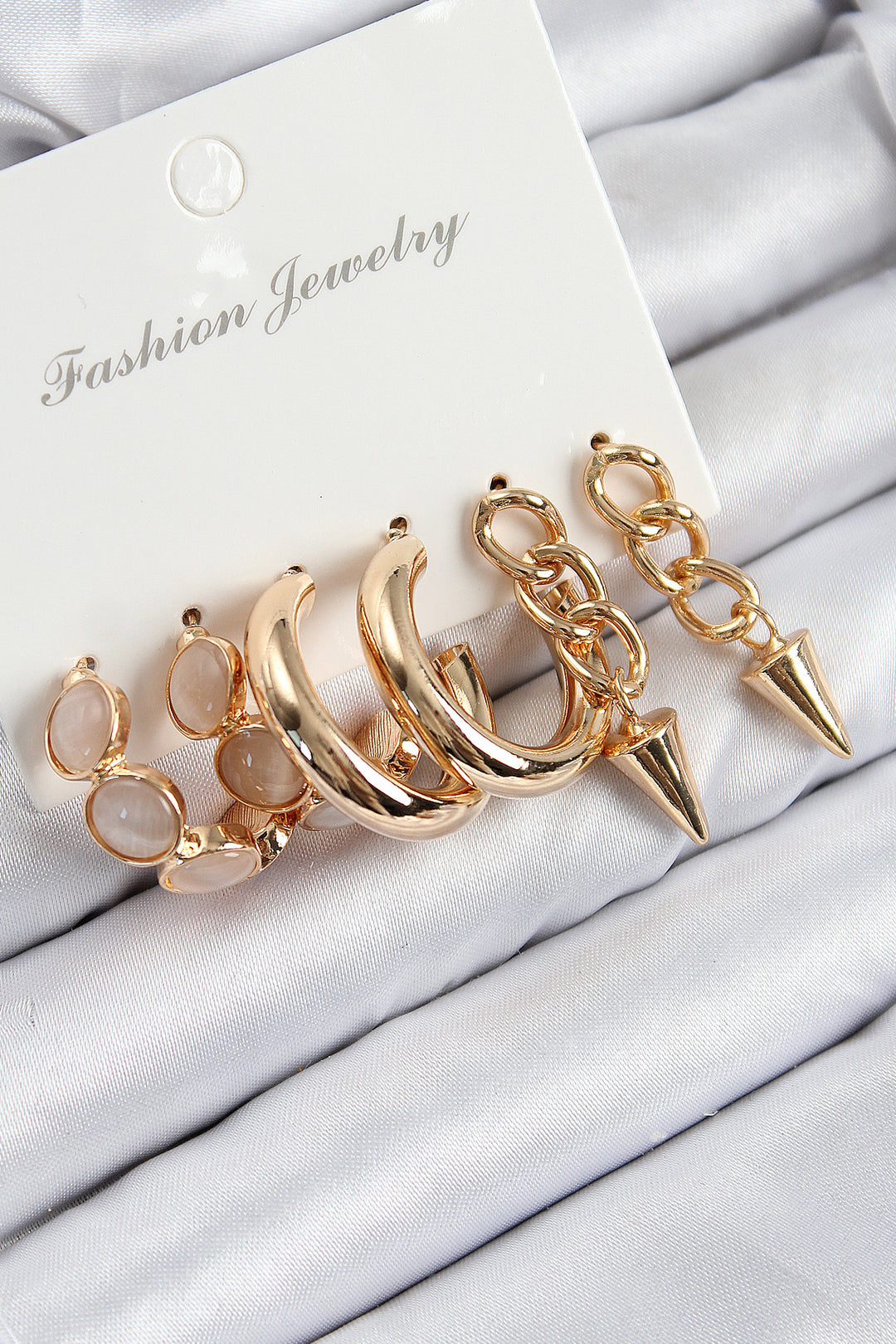 EBJ Rice Ring and Chain Model Gold Color Women's Set Earrings - Bolzano
