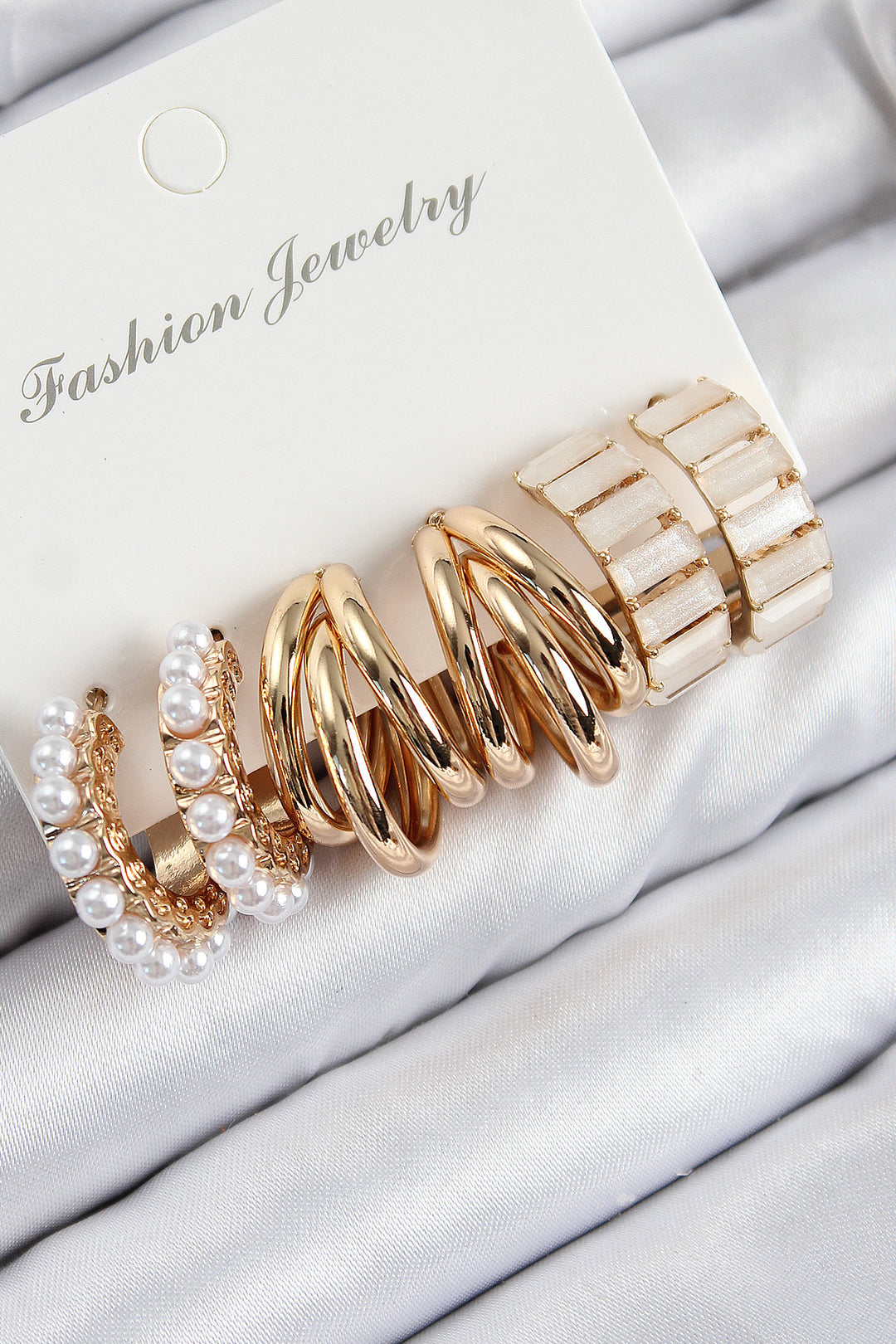EBJ Rice Pearl Hoop Model Gold Color Women's Set Earrings - Lissone