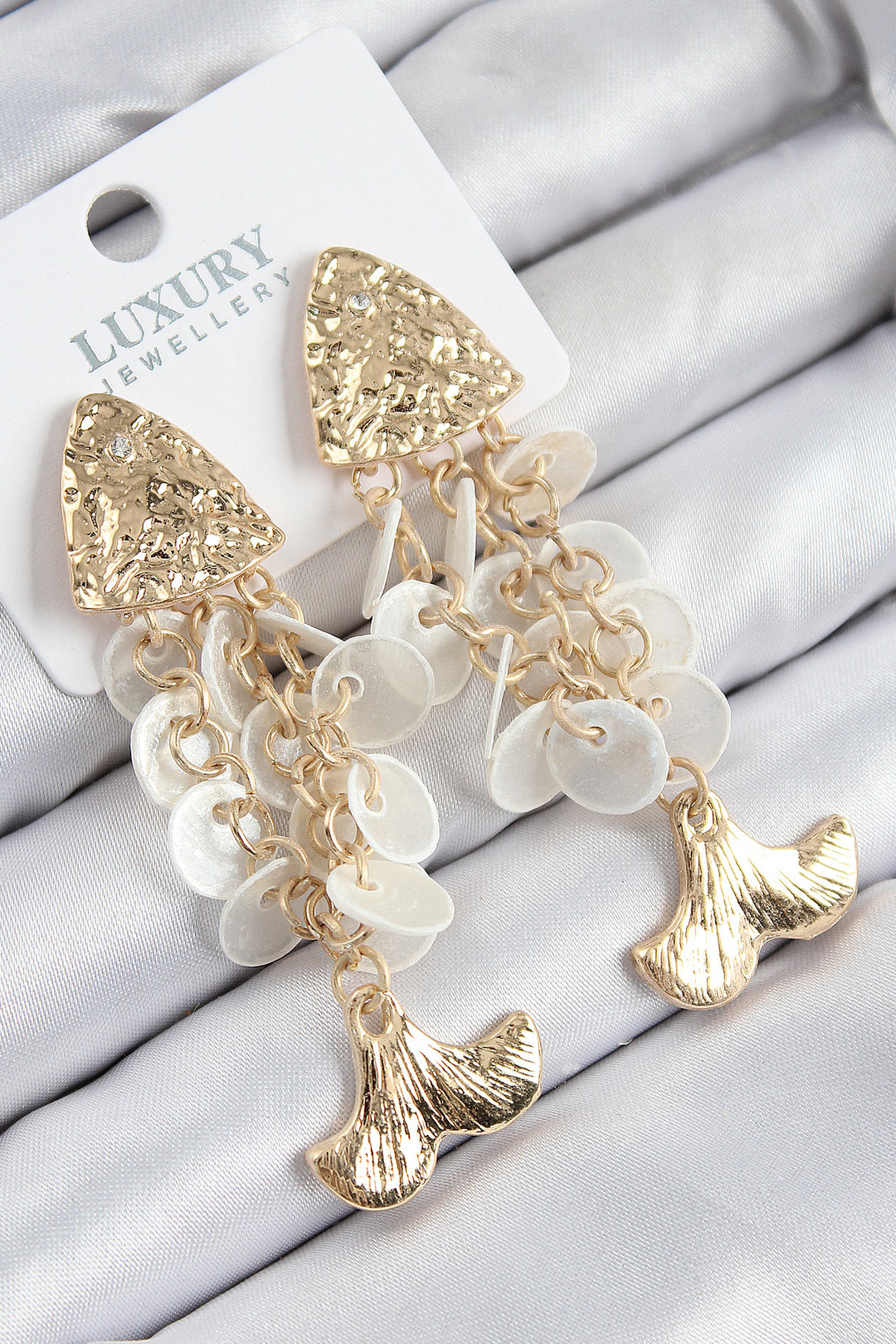 EBJ Rice Grain Shaking Mother of Pearl Fish Model Gold Color Women's Earring - Navarre