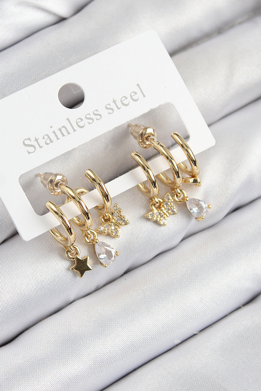 EBJ Rice Zircon Stone Star and Butterfly Model Gold Color Women's Earrings - Billingham