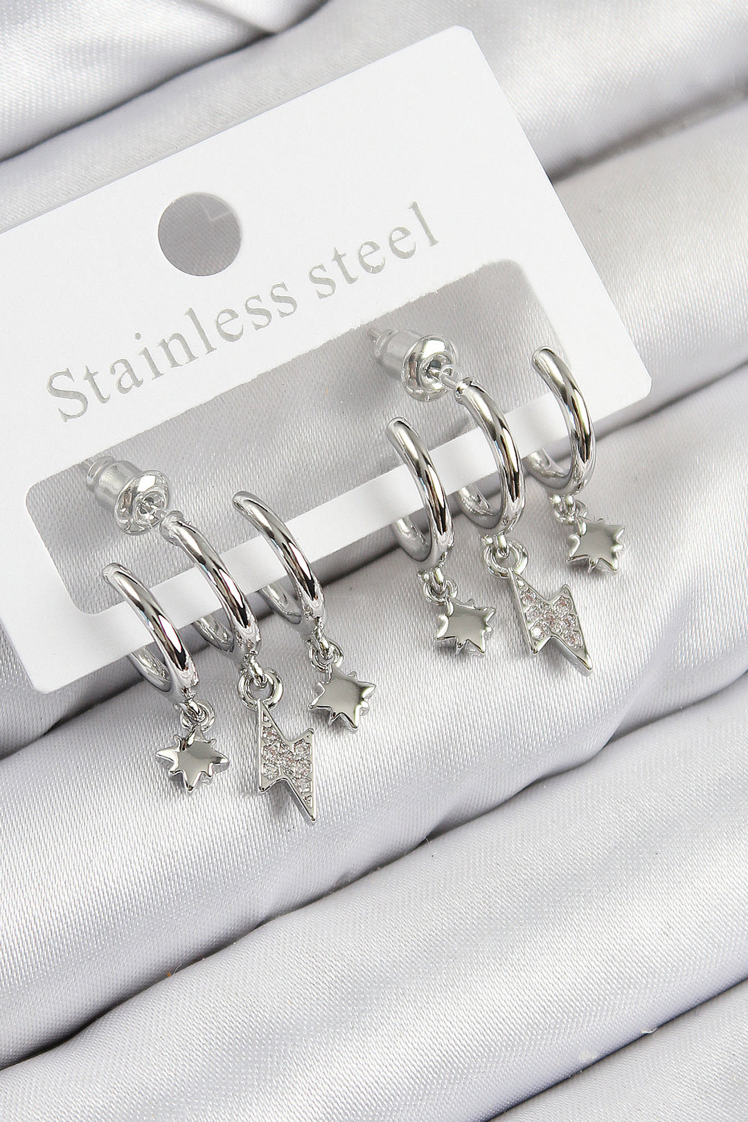 EBJ Rice Zircon Stone Lightning Model Silver Color Women's Earrings - Caerphilly