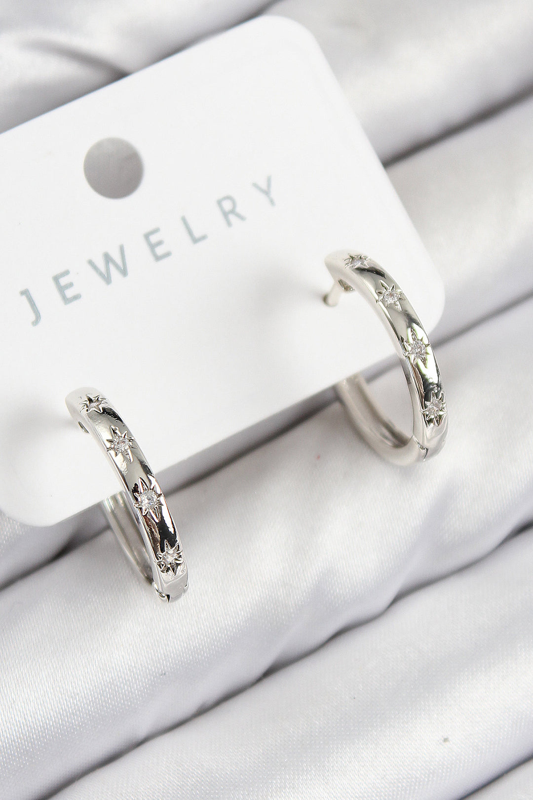 EBJ Silver Color Women's Earrings with Rice Zircon Stone Ring Model - Greven