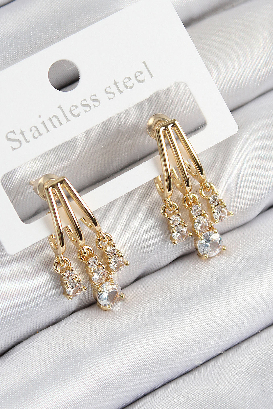 EBJ Rice Zircon Stone Dangle Model Gold Color Women's Earring - Azzano